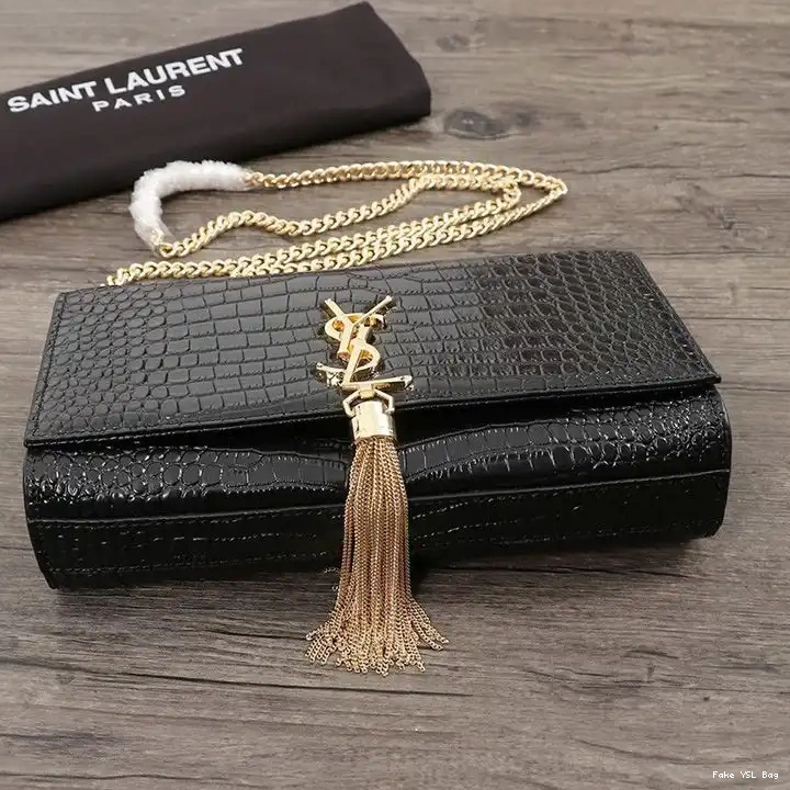 CHEAP In Medium Kate with Black Bag Chain Crocodile Gold Laurent Leather Embossed Saint Tassel Shiny 0408